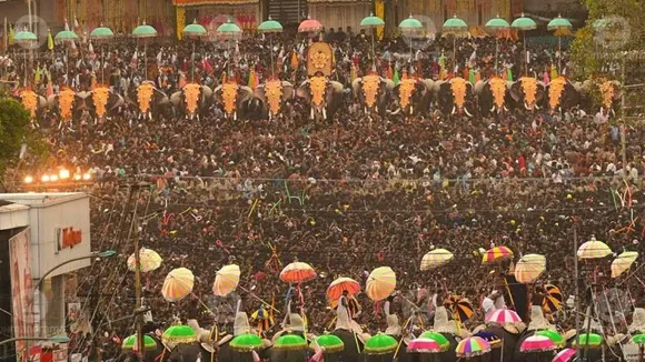 Thrissur's Kudamattam Festival Shines with LED Parasols Depicting Lord Ram and Chandrayaan