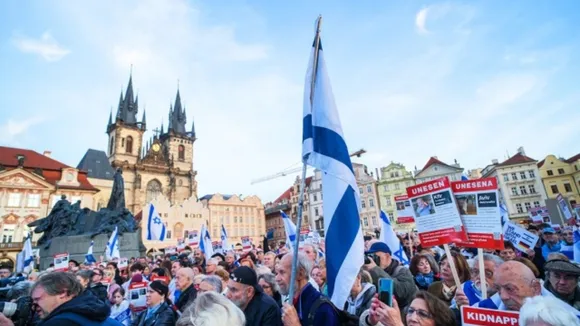 Hundreds March in Prague to Protest Anti-Semitism and Support Israel Amid Iranian Attacks