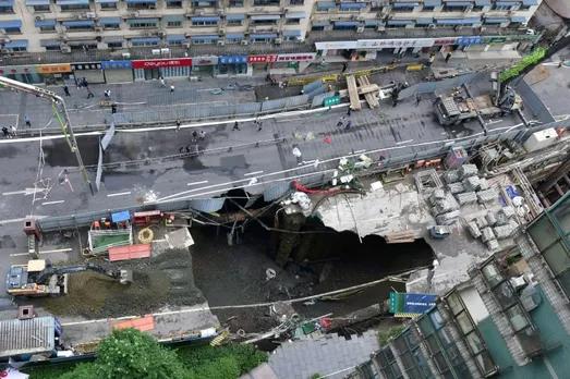 Under-Construction Metro Station Collapses in Chengdu, China, Creating Large Sinkhole in Busy Road