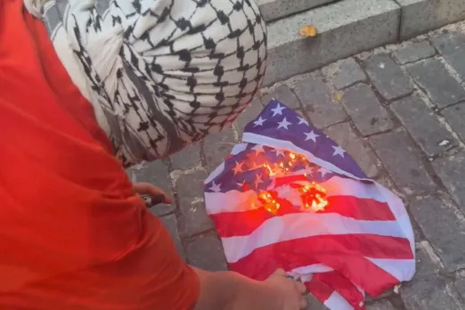 Anti-Israel Protesters Vandalize WWI Memorial, Burn American Flag Following Police Intervention at Met Gala in NYC
