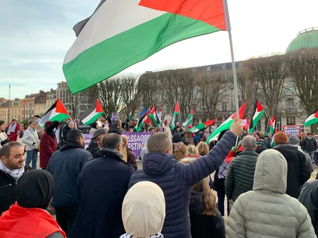 Demonstrators Gather at Place de la République in Paris Urging Action Against Israeli Attacks on Nakba Day