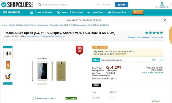 ShopClues launches Reach Allure Speed 4G smartphone