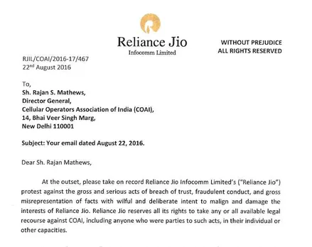 COAI plays down Reliance Jio warning of legal action