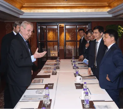 Czech President Milos Zeman meets with Huawei CEO Guo Ping in Beijing