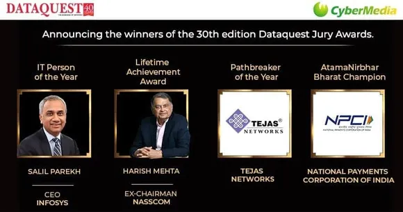 Salil Parekh, Harish Mehta, Tejas Networks & NPCI win at the 30th Dataquest ICT Awards
