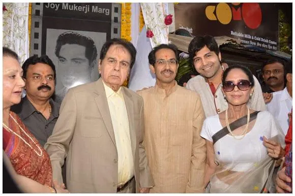 Chief Guests Dilip Kumar-saab , Saira Banu-jee, Uddhav-saab Thackeray inaugurating Joy Mukherjee Memorial Marg  at Yari Road, in  Feb 2013 in presence of Sujoy and Mrs Neelam Mukherjee