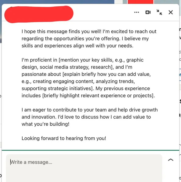 job seeker's text with glaring mistakes