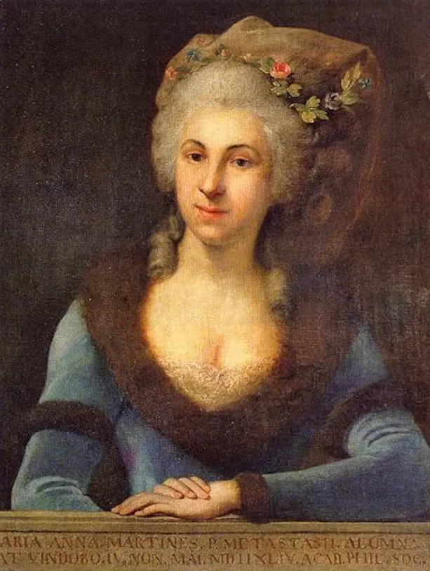 Portrait of Marianna Martines in a blue dress Portrait of Marianna Martines, attributed to Anton von Maron (c. 1780). Haydn-Haus
