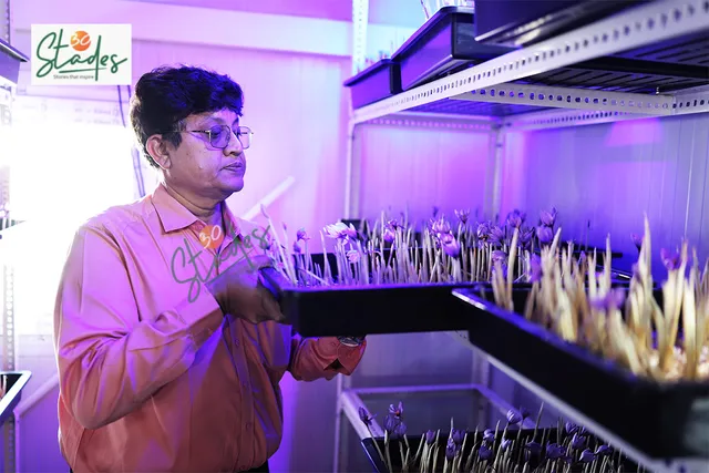 Anil Jaiswal, founder Kalpnil Saffron, at his lab in Indore, Madhya Pradesh