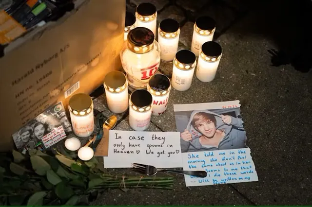 A memorial to the deceased singer Liam Payne in Copenhagen. Emil Nicolai Helms/EPA-EFE