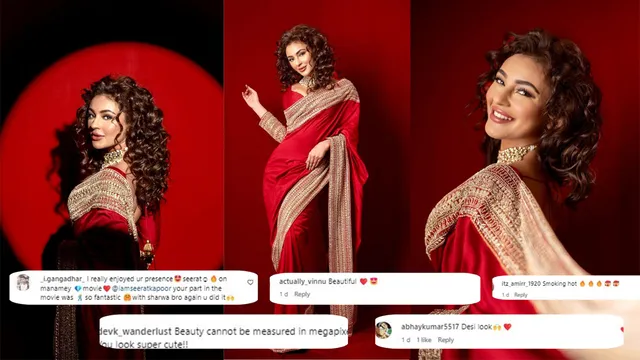 Seerat Kapoor Wows in Red Saree at 'Manamey' Pre-Release Fans Excited!