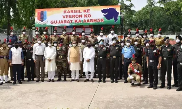 Gujarat CM flags off cards made by NCC cadets of Gujarat Directorate for armed forces personnel deployed in Kargil