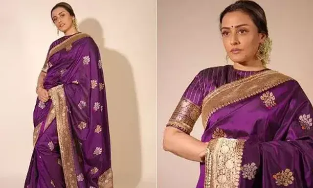 Namrata Shirodkar in a majestic purple Manish Malhotra silk saree