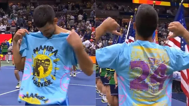 Djokovic celebrates No. 24 with a tribute to Kobe Bryant who wore