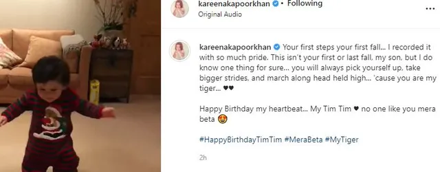 Kareena kapoor Khan shares Unseen video of her 'tiger' Taimur's first steps with a sweet birthday note for him !