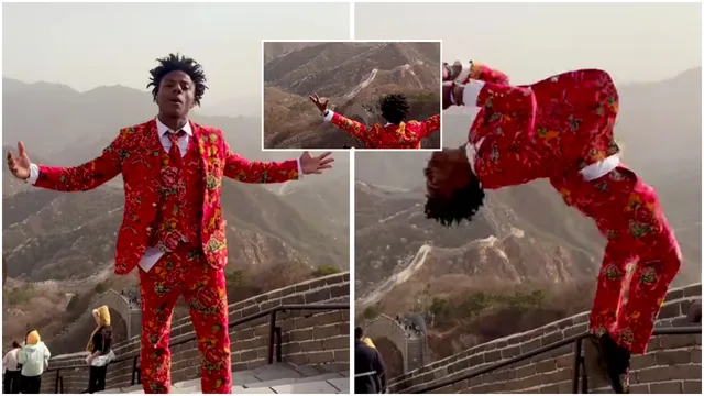 IShowSpeed attempts risky backflip on the Great Wall of China
