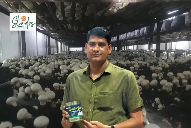 Shashi Bhushan Tiwari at his button mushroom unit in Muzaffarpur