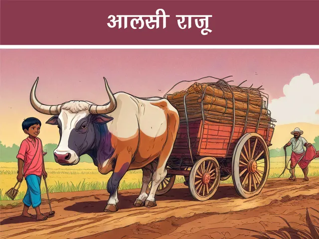 cartoon image of a kid and bull cart