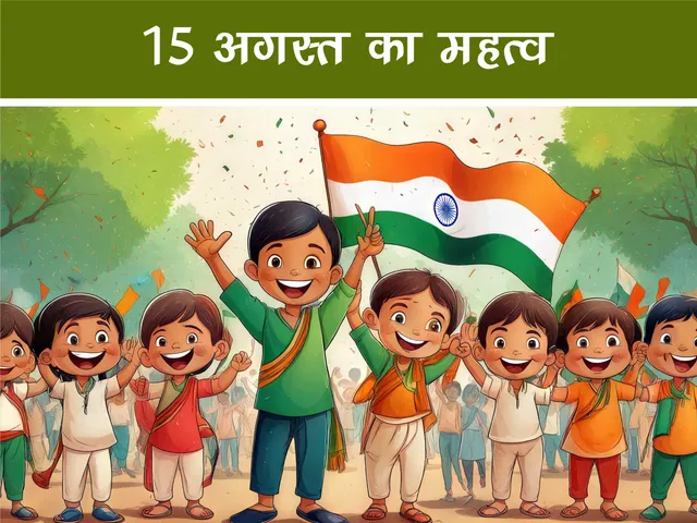 cartoon image of kids with Indian Flag