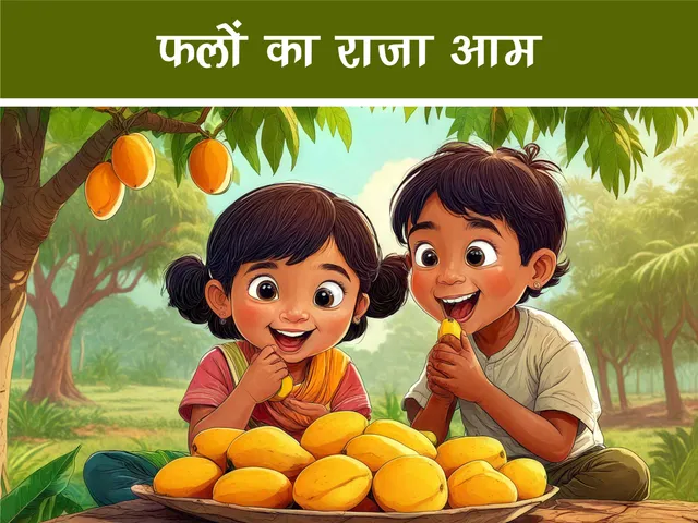 cartoon image of kids eating mango