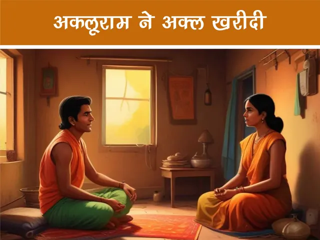 cartoon image of indian brahmin with his wife