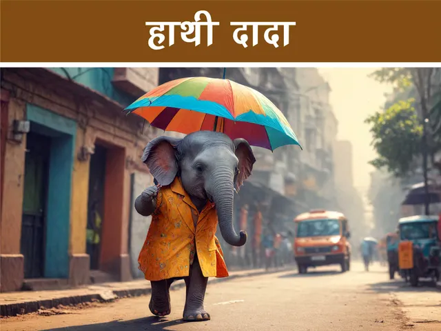 cartoon image of an elephant with umbrella