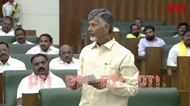 Andhra Pradesh CM N Chandrababu Naidu addresses the state Assembly.