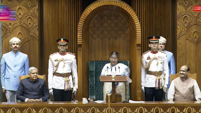 President Droupadi Murmu addresses the joint sitting of the Lok Sabha and Rajya Sabha, in New Delhi, Thursday, June 27, 2024.