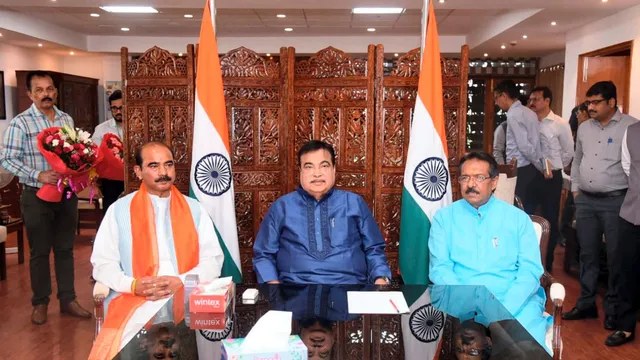 BJP leader and Union Minister Nitin Gadkari resumes office as the Minister of Road Transport and Highways with Ministers of State Ajay Tamta and Harsh Malhotra.