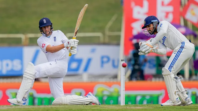 Joe Root plays a shot on the first day of the fourth Test cricket match between India and England