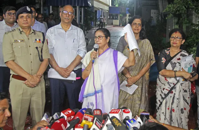 West Bengal Chief Minister Mamata Banerjee speaks during a press conference after meeting with delegates of junior doctors, at her Kalighat residence in Kolkata, Monday midnight, Sept. 16, 2024.