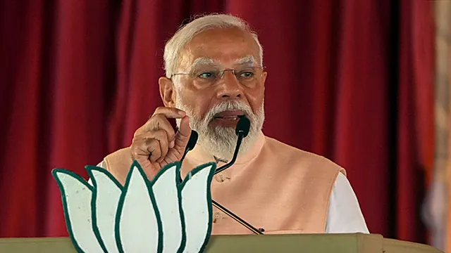 Prime Minister Narendra Modi addresses during an election campaign rally ahead of Lok Sabha polls, in Meerut, Sunday, March 31, 2024