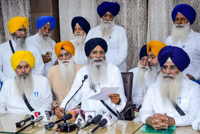 Shiromani Gurdwara Parbandhak Committee (SGPC) President Harjinder Singh Dhami addresses a press conference, in Amritsar