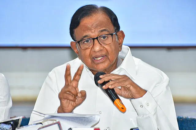 Senior Congress leader P Chidambaram addresses the media, at Tilak Bhavan in Mumbai