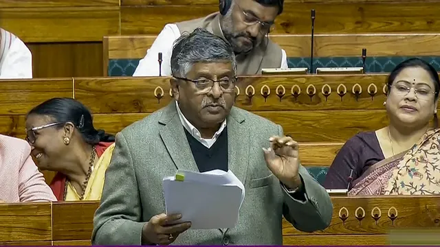 BJP MP Ravi Shankar Prasad speaks in the Lok Sabha during the Winter session of Parliament, in New Delhi, Tuesday, Dec. 19, 2023.