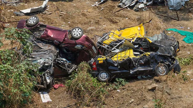 Wreckage of the vehicles that were damaged after a 100-foot tall illegal billboard fell on a petrol pump on Monday due to rains and duststorm, in Ghatkopar area of Mumbai, Wednesday, May 15, 2024