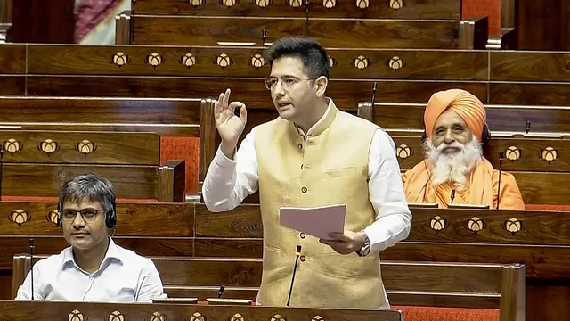 AAP MP Raghav Chadha speaks in the Rajya Sabha during the Monsoon session of Parliament, in New Delhi, Thursday, July 25, 2024.