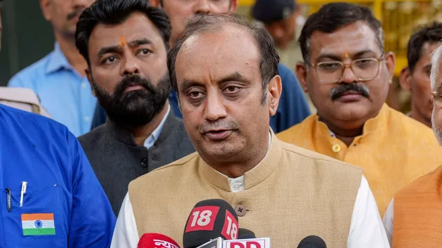 BJP national spokesperson Sudhanshu Trivedi addresses a press conference at the party headquarters in New Delhi