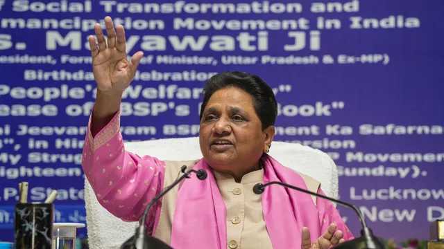 Bahujan Samaj Party (BSP) supremo Mayawati addresses a press conference on her birthday in Lucknow on Sunday