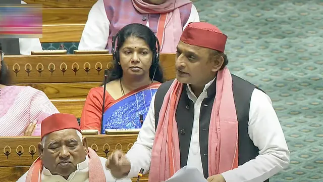 Samajwadi Party MP Akhilesh Yadav speaks in the Lok Sabha during ongoing Parliament session, in New Delhi, Tuesday, July 2, 2024