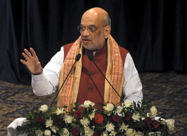 Union Home Minister Amit Shah addresses during the inauguration of 'Assam Police Seva Setu', in Guwahati