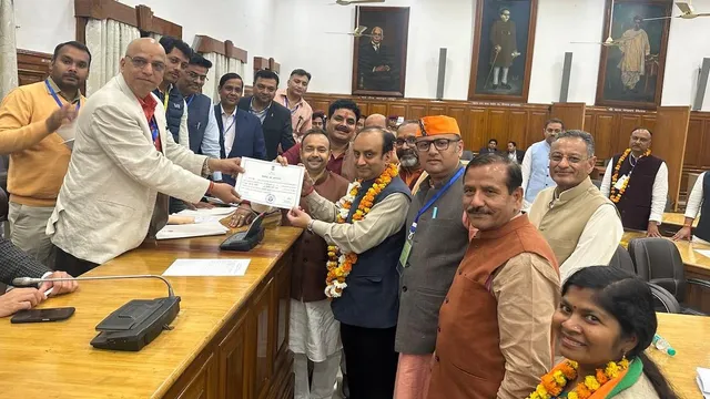 Sudhanshu Trivedi after winning Rajya Sabha election in Uttar Pradesh on Tuesday, Feb. 27, 2024