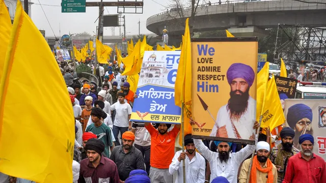 'Dal Khalsa' activists during a protest organised to commemorate the anniversary of Operation Bluestar, in Amritsar, Wednesday, June 5, 2024.