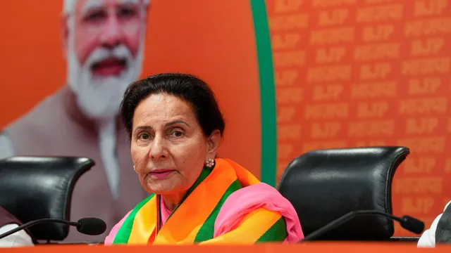 Lok Sabha MP from Patiala Preneet addresses the media after joining BJP, at the party headquarters, in New Delhi