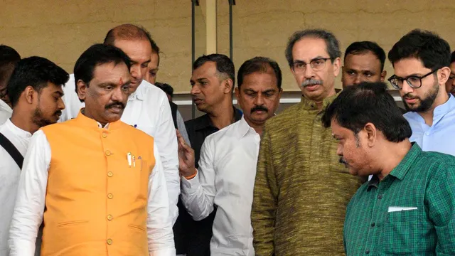 Shiv Sena (UBT) leader Uddhav Thackeray with party leader Ambadas Danve at Vidhan Bhavan, in Mumbai, Tuesday, July 2, 2024.