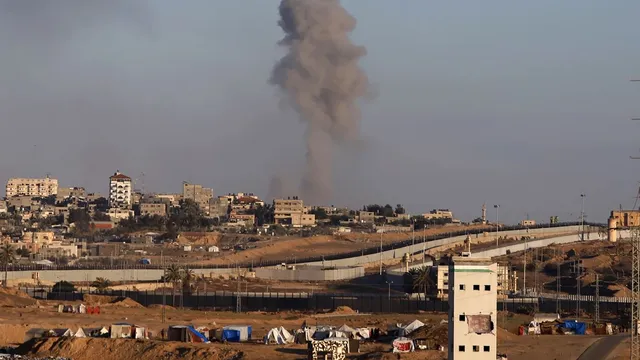 Smoke rises following an israeli airstrike east of Rafah, Gaza strip on Monday (AP)