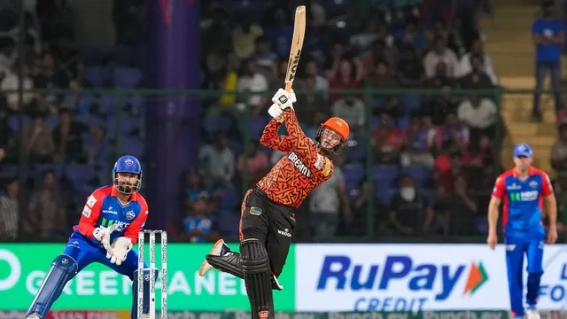 Sunrisers Hyderabad batter Abhishek Sharma plays a shot during the Indian Premier League (IPL) 2024 cricket match between Delhi Capitals and Sunrisers Hyderabad, at Arun Jaitley Stadium in New Delhi, Saturday, April 20, 2024