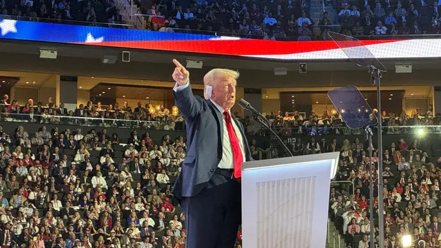 Republican presidential candidate Donald Trump speaks during the Republican National Convention, in Milwaukee, USA, Thursday, July 18, 2024.