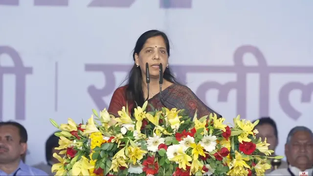 Sunita Kejriwal addresses INDIA bloc's rally at Ramlila ground in New Delhi on March 31, 2024