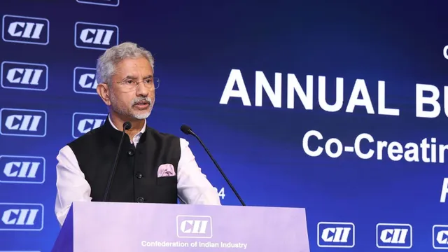  External Affairs Minister S Jaishankar at an address at an event hosted by the CII